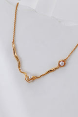 Abstract Wave Pearl Pendant Necklace - S925 Sterling Silver