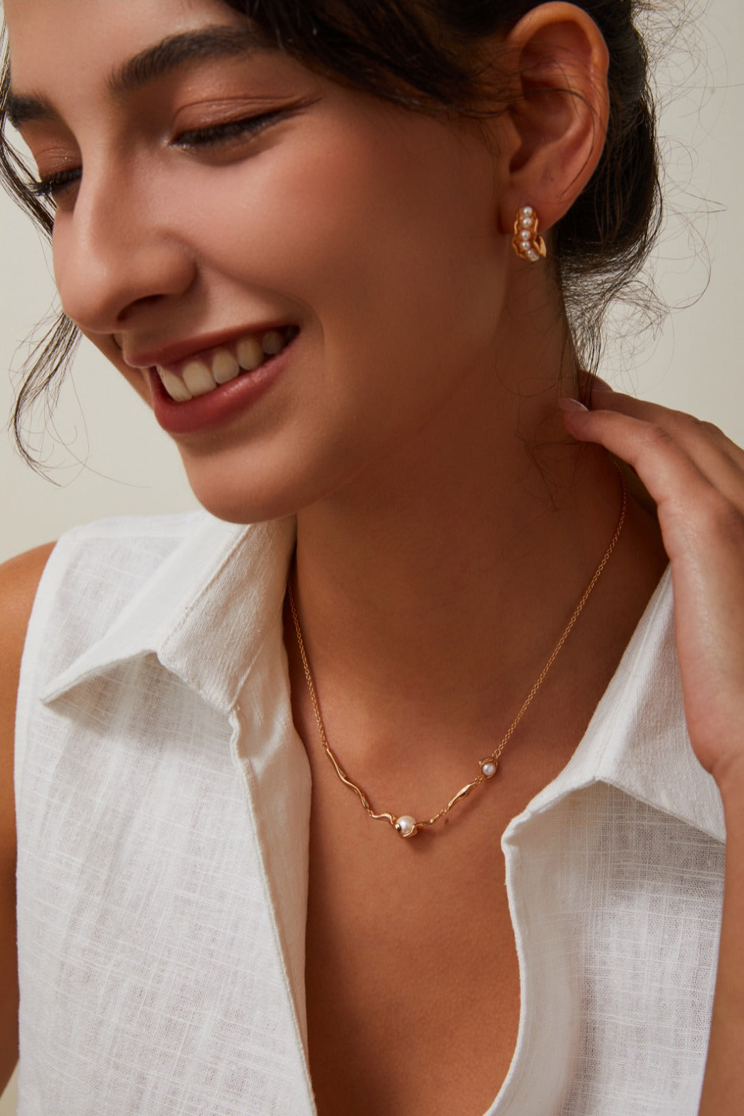 Abstract Wave Pearl Pendant Necklace - S925 Sterling Silver