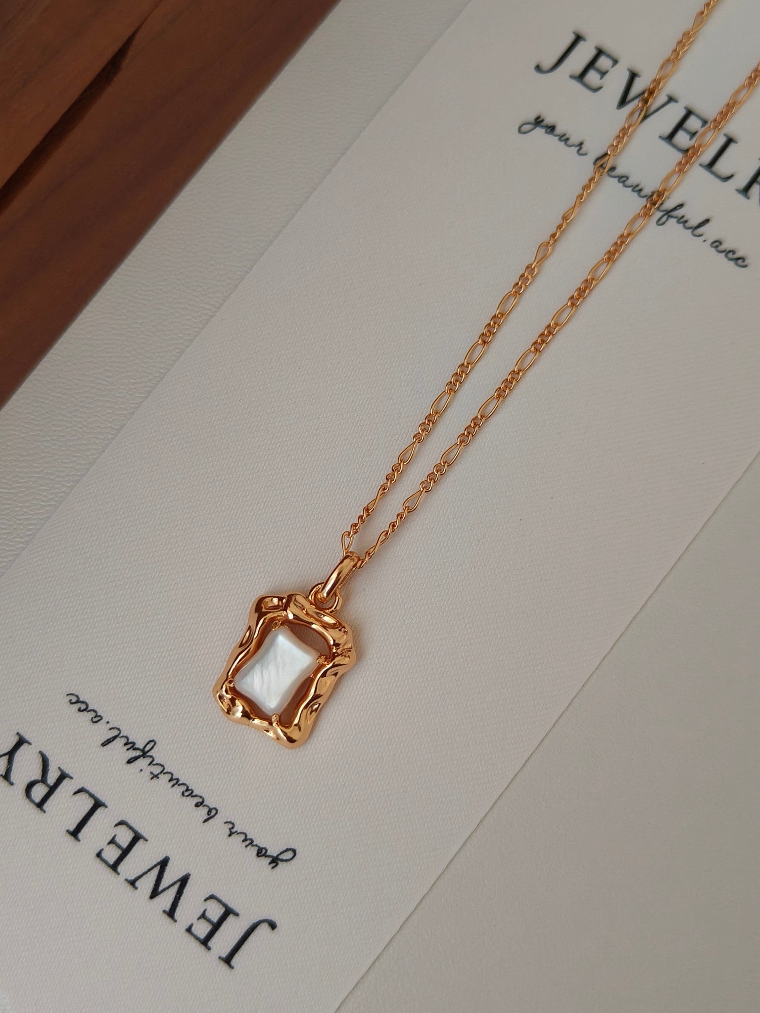 Mother of Pearl Rectangular Pendant Necklace - S925 Sterling Silver