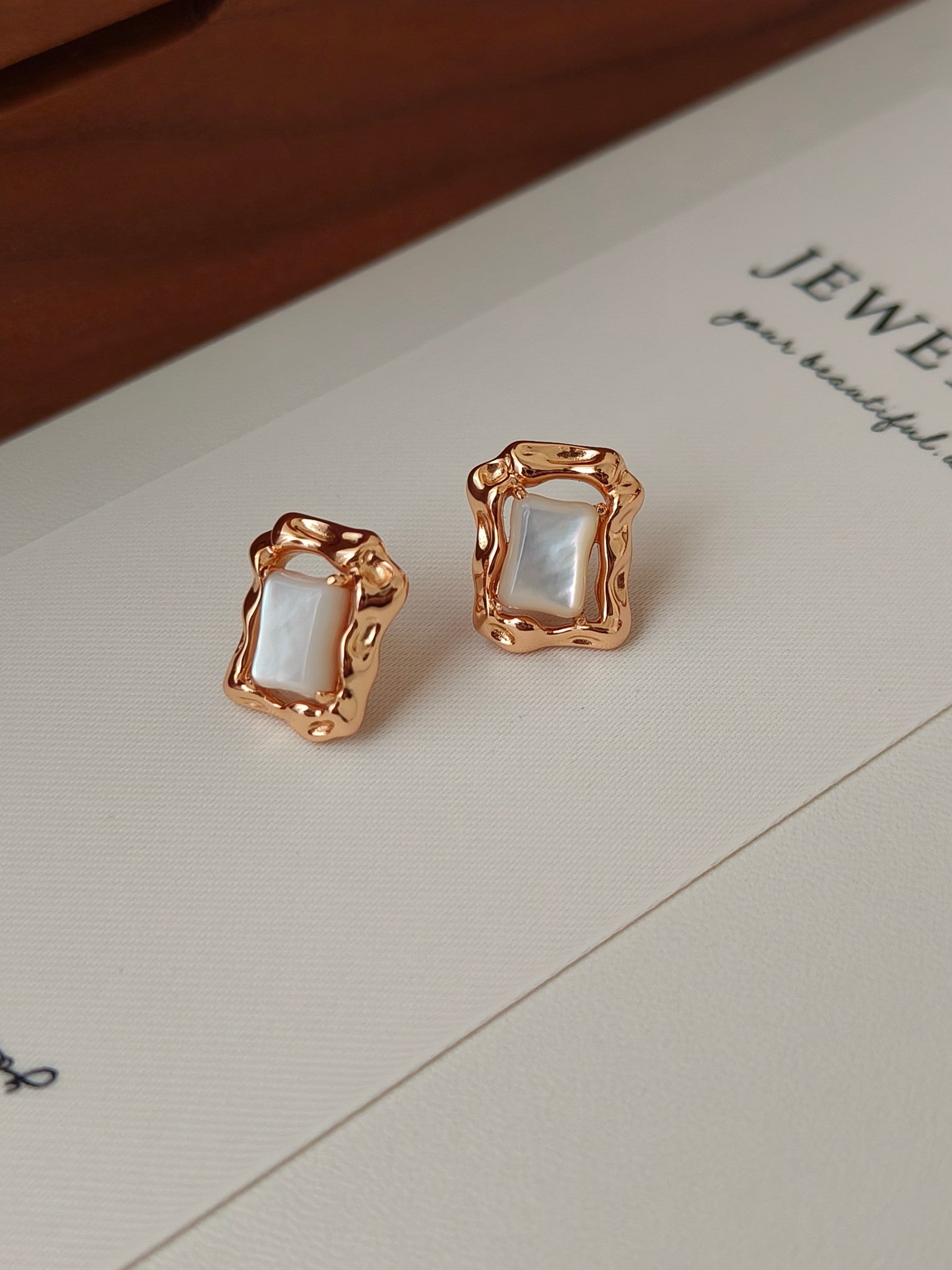 Mother of Pearl Textured Rectangular Stud Earrings - S925 Sterling Silver