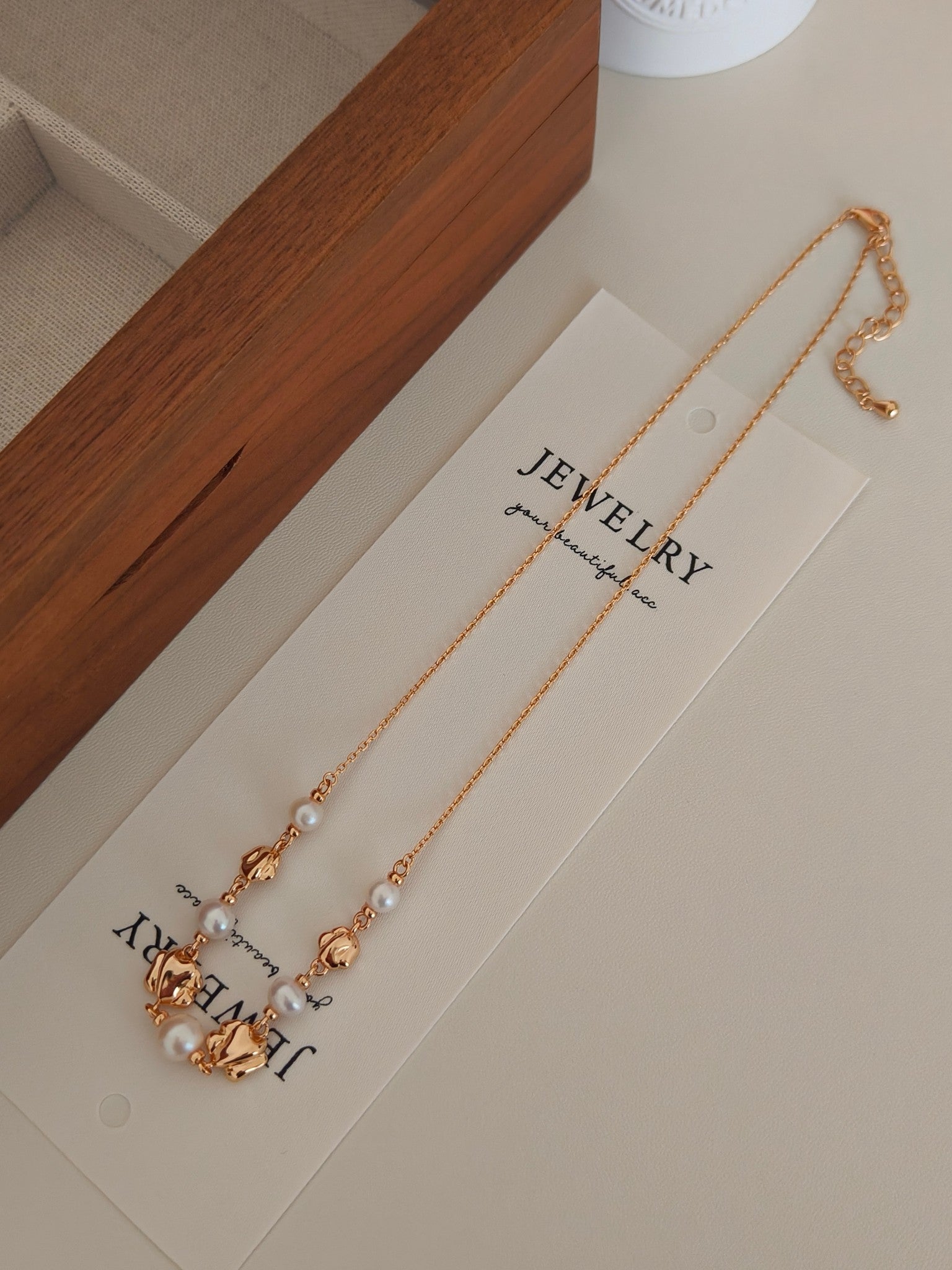Molten Gold Texture & Pearl Necklace - S925 Sterling Silver