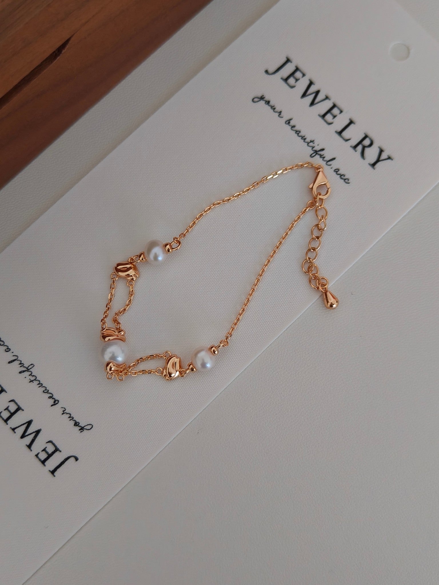 Molten Gold Texture & Pearl Bracelet - S925 Sterling Silver