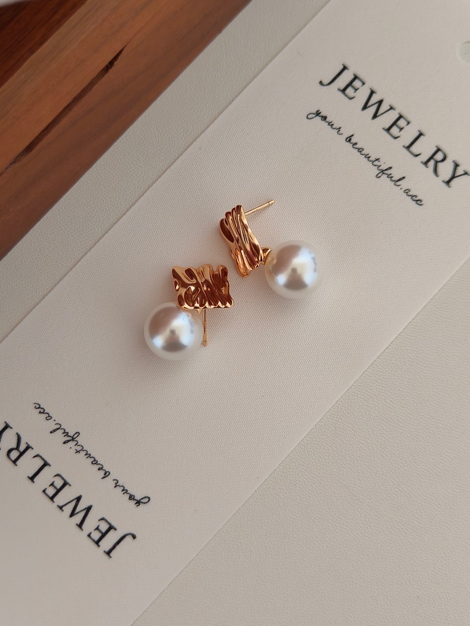 Textured Folded Metal Pearl Earrings - S925 Sterling Silver