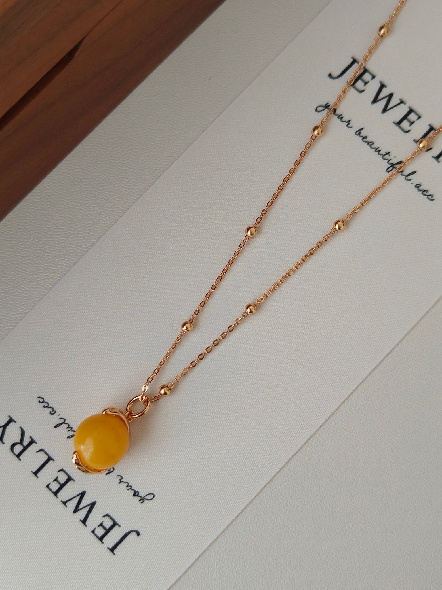 Vintage Gold Honey Amber Pendant Necklace - S925 Sterling Silver