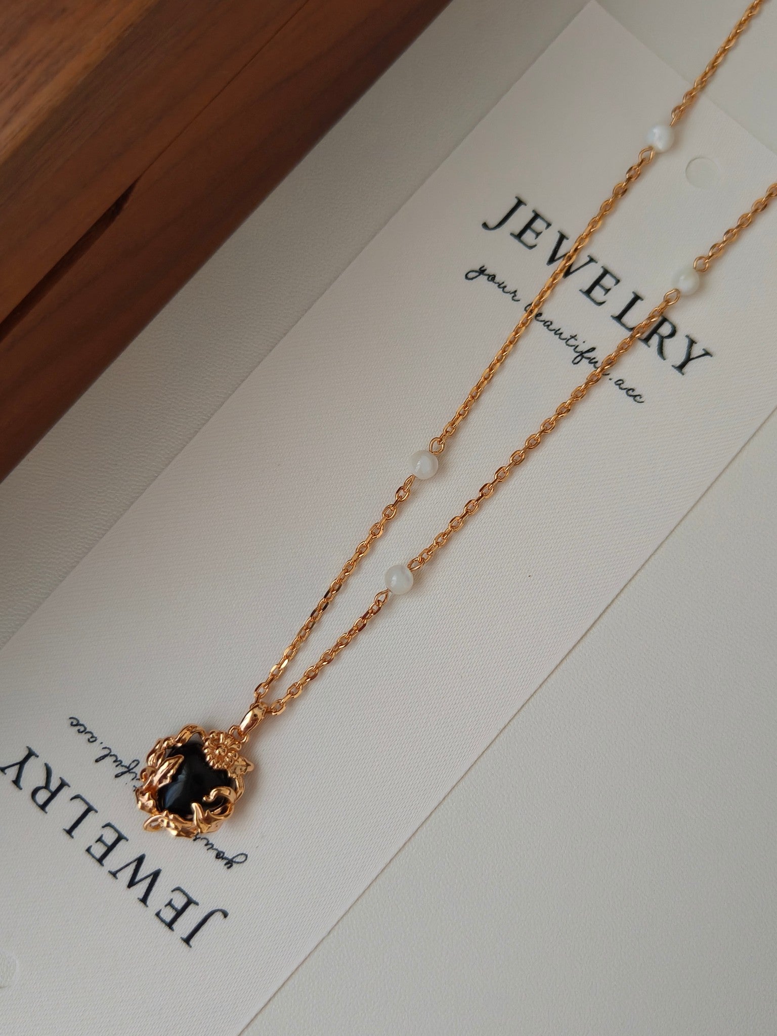 Black Agate & Mother of Pearl Pendant Necklace - S925 Sterling Silver