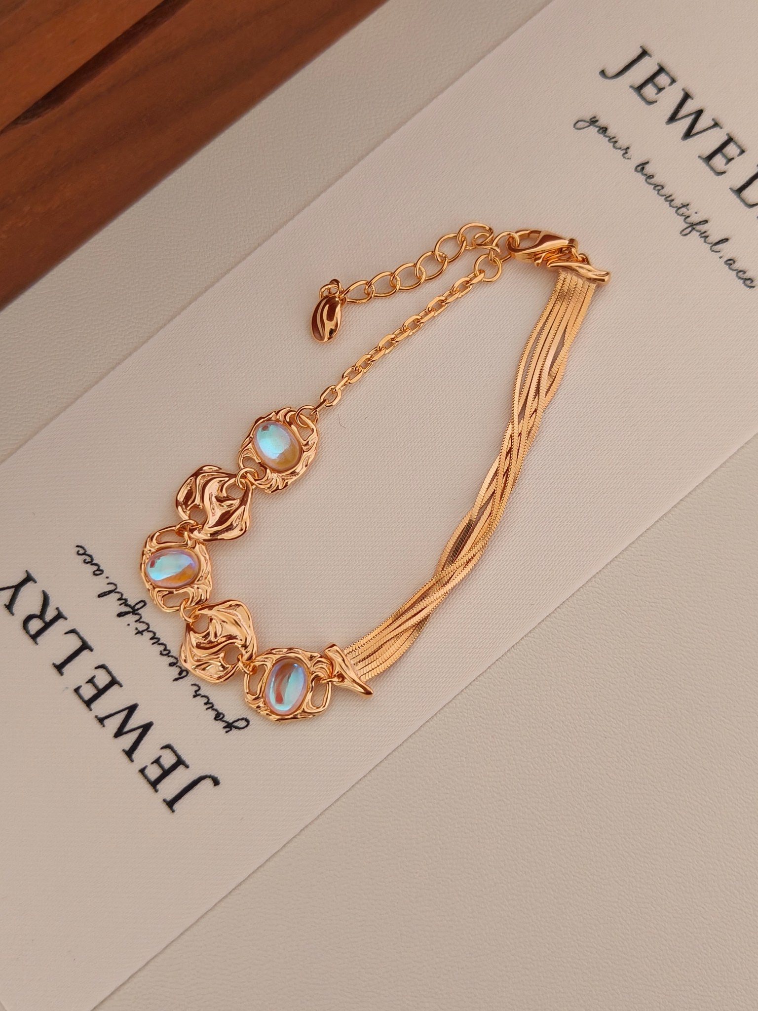 Organic Fluid Moonstone Bracelet - S925 Sterling Silver